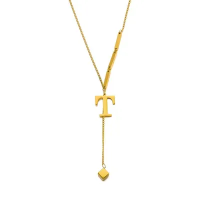 Women Fashion Simple 26 English Alphabet Titanium Steel Necklace