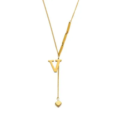 Women Fashion Simple 26 English Alphabet Titanium Steel Necklace