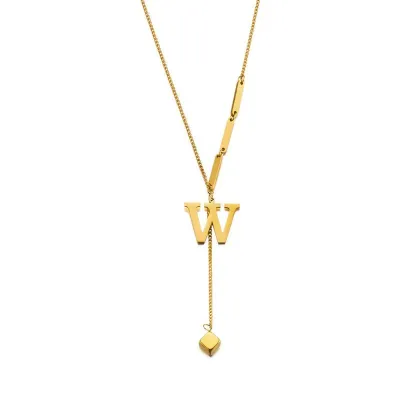 Women Fashion Simple 26 English Alphabet Titanium Steel Necklace