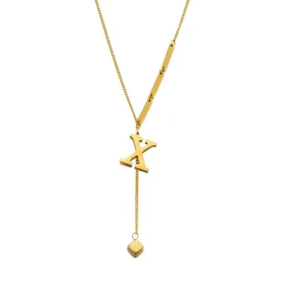 Women Fashion Simple 26 English Alphabet Titanium Steel Necklace