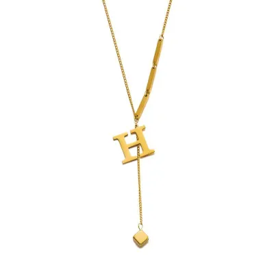 Women Fashion Simple 26 English Alphabet Titanium Steel Necklace
