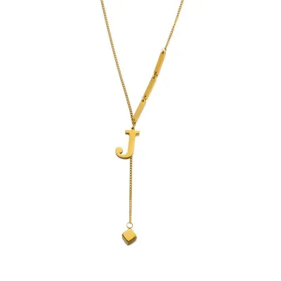 Women Fashion Simple 26 English Alphabet Titanium Steel Necklace