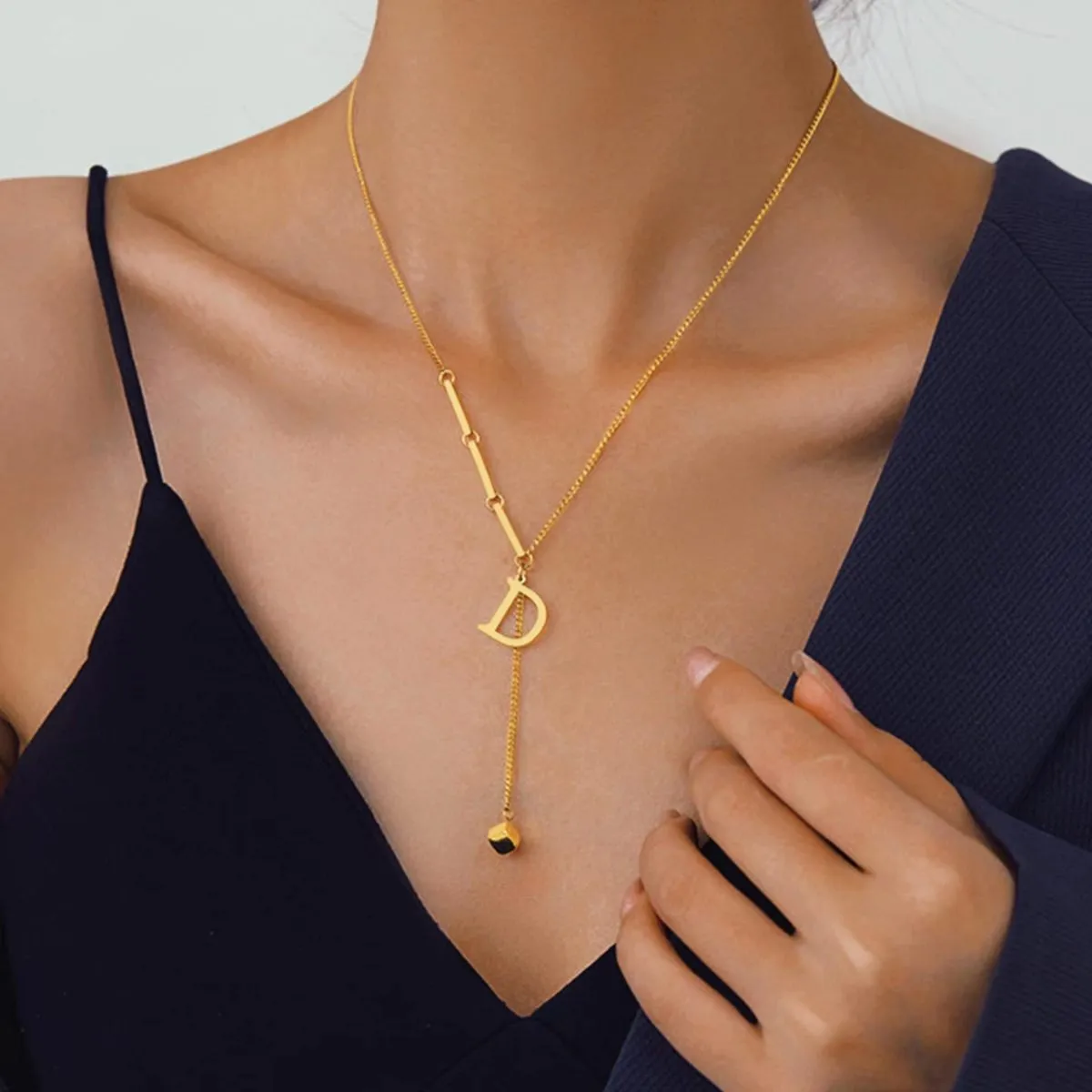 Women Fashion Simple 26 English Alphabet Titanium Steel Necklace