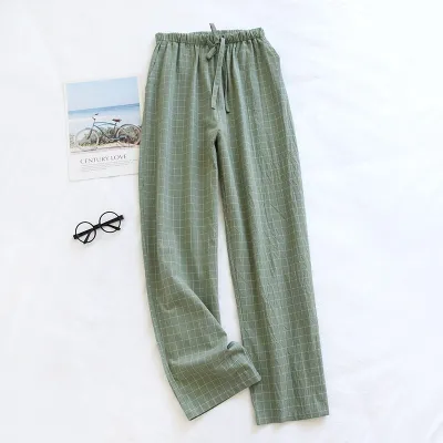 Men Casual Plaid Print Cotton Pajama Trousers with Drawstring