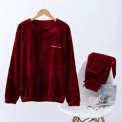 Men Autumn Winter Casual Flannel Long Sleeve Lapel Pajamas Sets