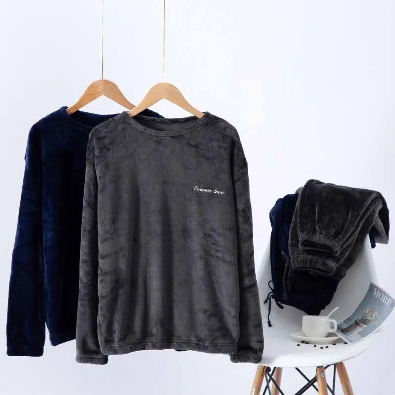 Men Autumn Winter Casual Flannel Long Sleeve Lapel Pajamas Sets