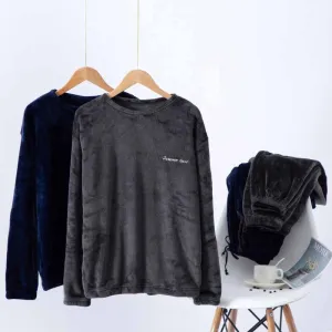 Men Autumn Winter Casual Flannel Long Sleeve Lapel Pajamas Sets