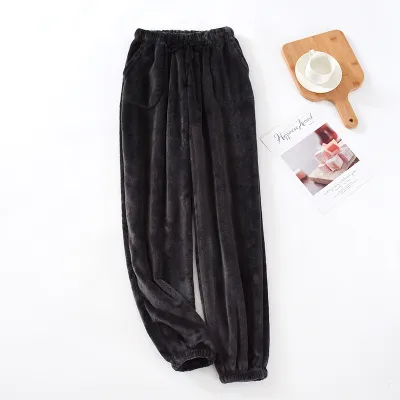 Men Flannel Pajamas Solid Color Casual House Trousers Autumn Winter