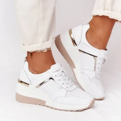 Summer Women Casual Plus Size Mesh Breathable Lace-Up Wedge Heel Sneaker