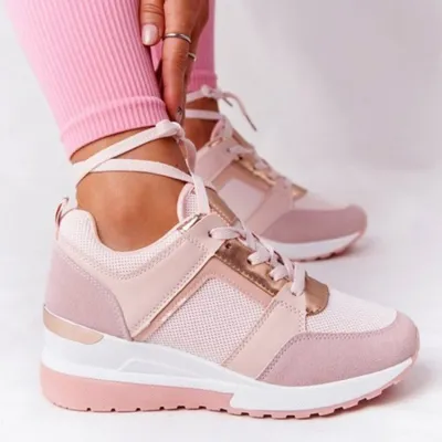 Summer Women Casual Plus Size Mesh Breathable Lace-Up Wedge Heel Sneaker