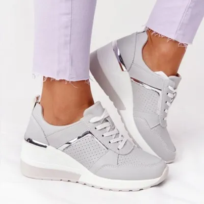 Summer Women Casual Plus Size Mesh Breathable Lace-Up Wedge Heel Sneaker