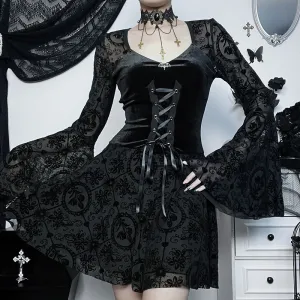 Gothic Women Dark Long Sleeve Lace Dress