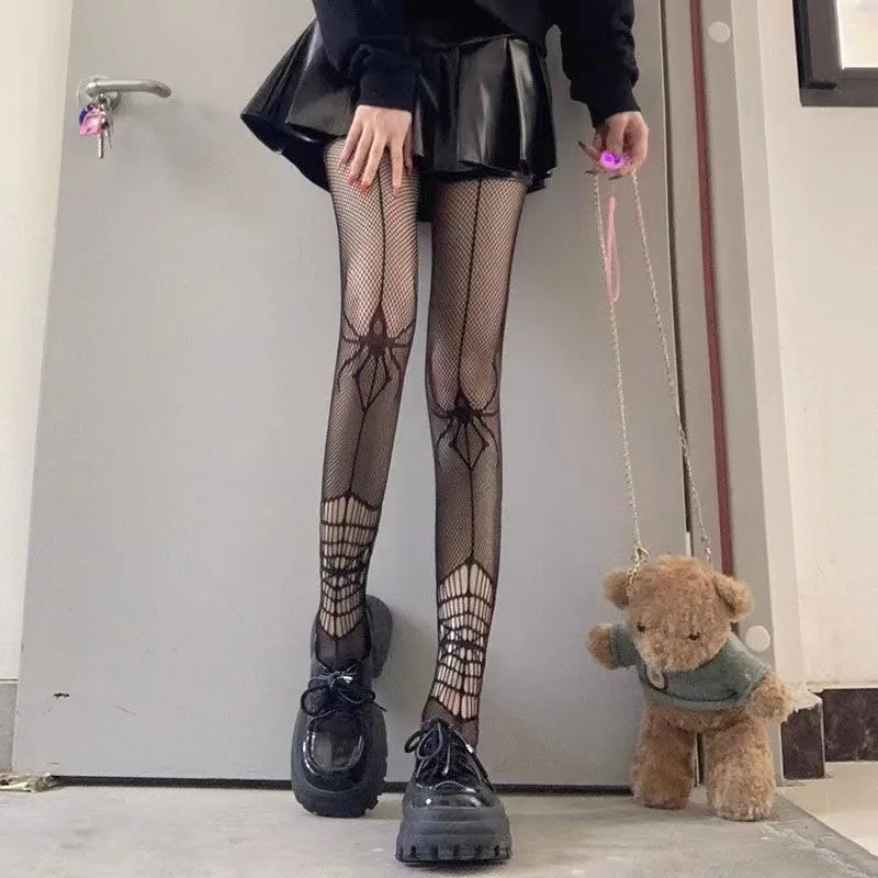 Women Gothic Halloween Spider Hollow Pantyhose