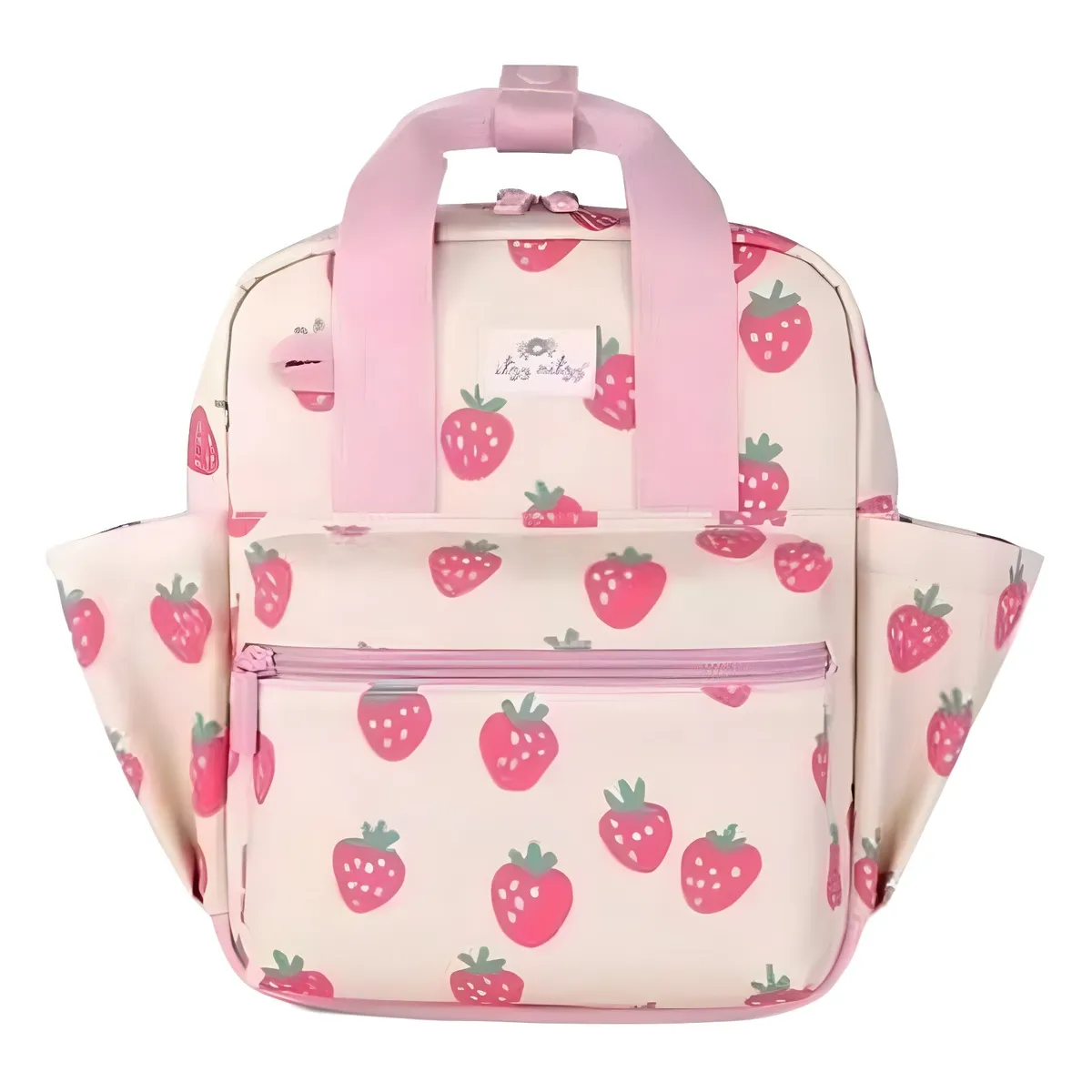 Kids Unisex Casual Cute Strawberry Print Canvas School Bag for Kindergarten