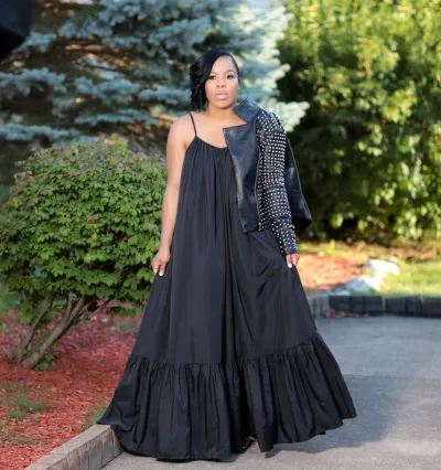 Summer Women Loose Solid Color Sling Maxi Dress with Pile Sleeve