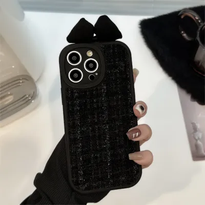 Women Fashion Flannel Bow Decoration Apple Phone Case