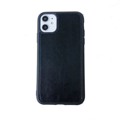 Simple Solid Color Embossed Faux Leather Apple Phone Case