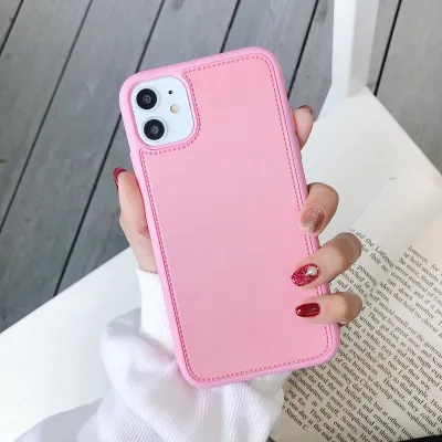 Simple Solid Color Embossed Faux Leather Apple Phone Case
