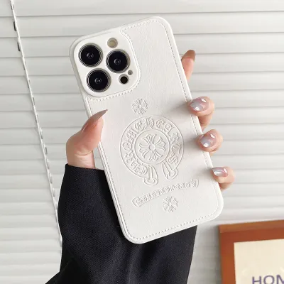 Simple Solid Color Embossed Faux Leather Apple Phone Case