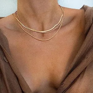 Fashionable Three-Layer Stacked Basic Chain Snake Bone Necklace Alloy Instagram Wind Geometric Wave
