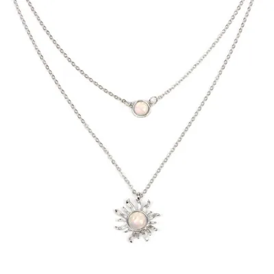 Fashion Multi-Layer Sunflower Opal Alloy Bamboo Chain Necklace Boho Choker