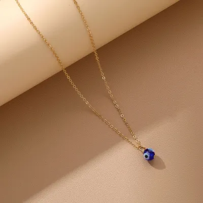 Round Evil Eye Bead Glass Ball Pendant Water Wave Chain Necklace
