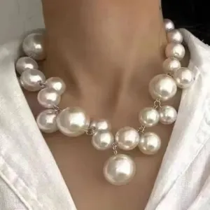 Exaggerated Creative Handmade Round Bead Imitation Pearl Tassel Necklace