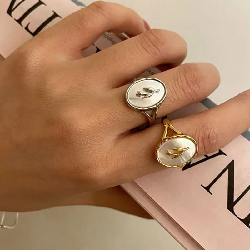 Women Vintage Romantic Shell Rose Ring