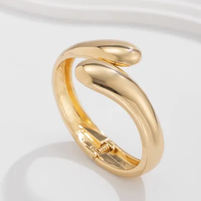 Fashion Spring Open Metal Smooth Water Drop Bangle