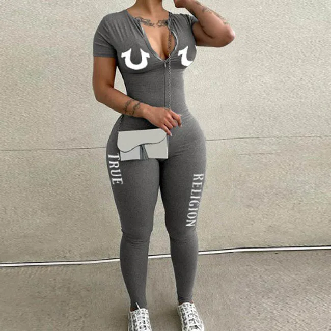 Women Long Sleeve Letter Print Jumpsuits Street Hipster Style