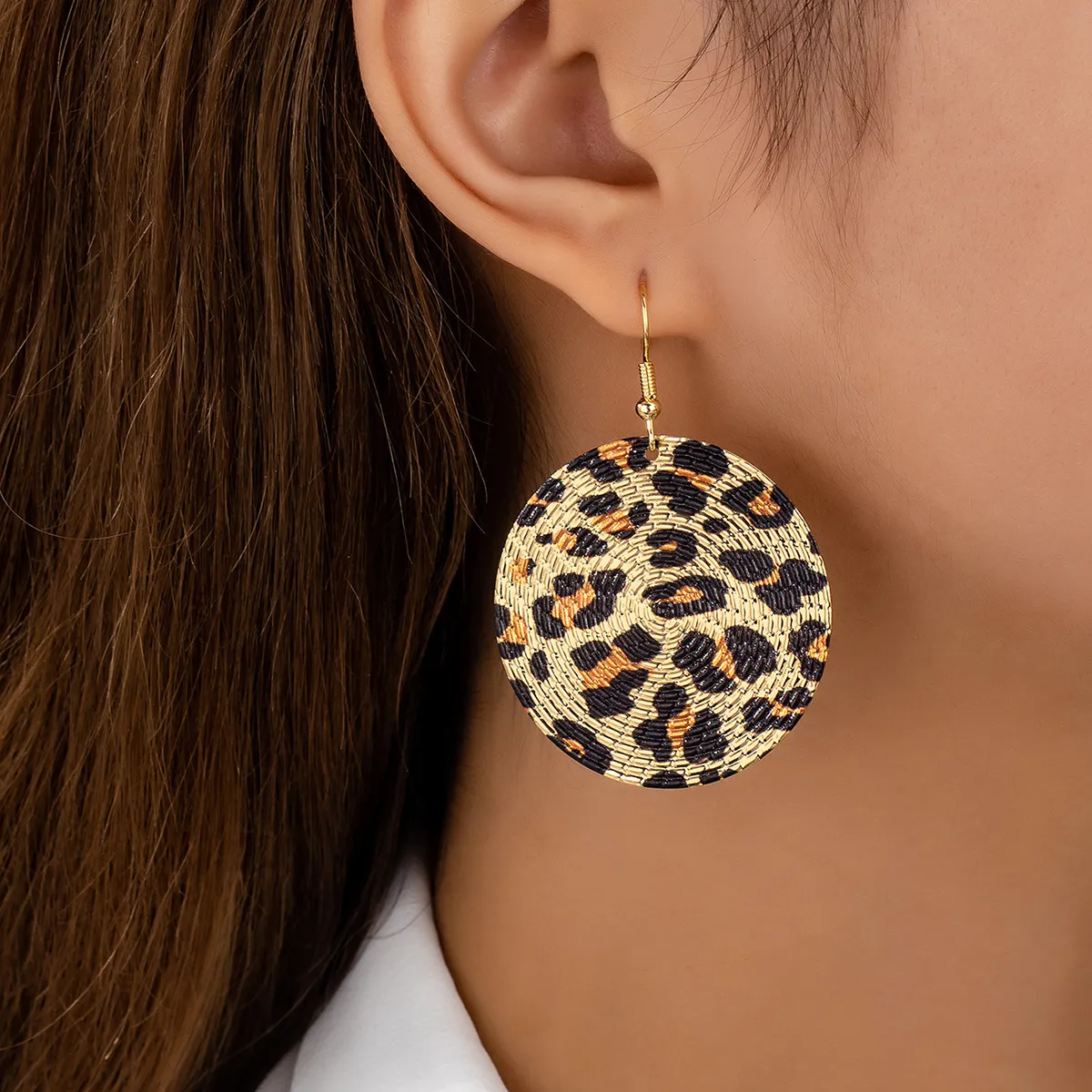 Women Fashion Geometric Round Leopard Earrings