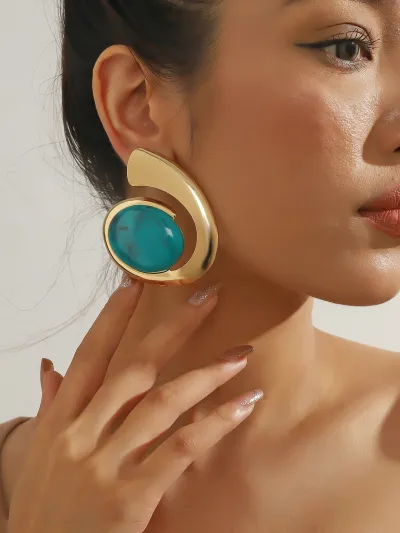 Women Fashion Exaggerated Turquoise Drop Earrings