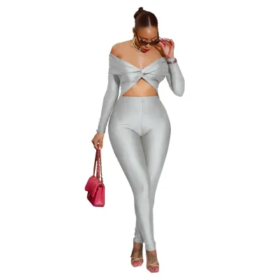 Women Sexy Off-Shoulder Cut-Out High Waist Long Sleeve Jumpsuit