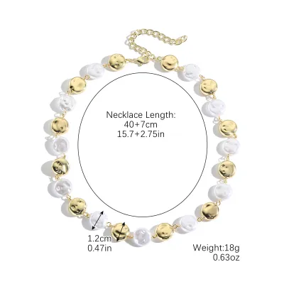 Fashion Metallic Shaped Baroque Pearl Beaded Necklace