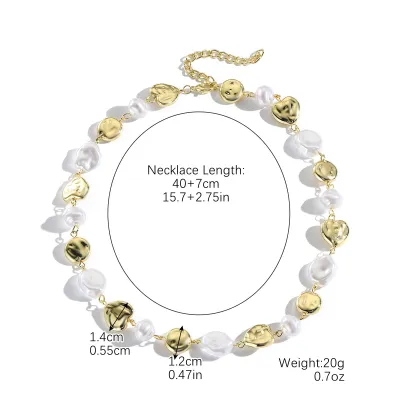Fashion Metallic Shaped Baroque Pearl Beaded Necklace