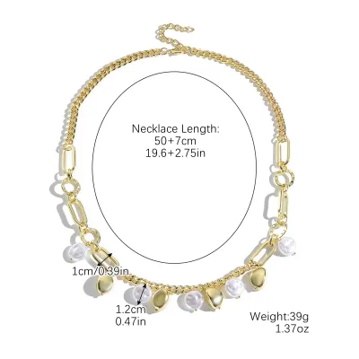 Fashion Metallic Shaped Baroque Pearl Beaded Necklace