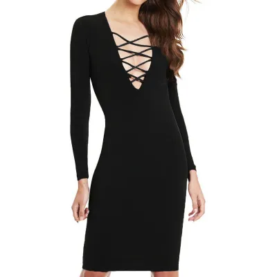 Autumn Winter Long Sleeve Sexy Strap Nightclub Dress