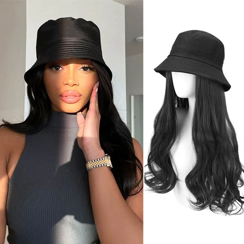 Women Long Curly Fisherman Hat Wig Exotic High Temperature Wire