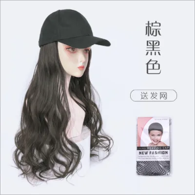 Women Fashion Long Curly Cap Wig Oblique Bangs