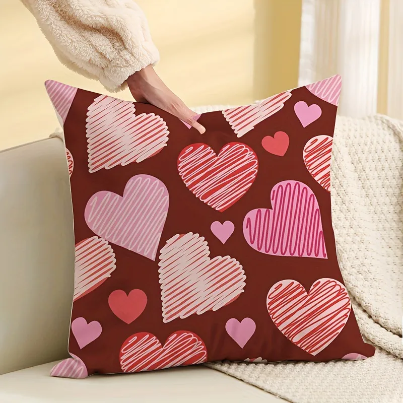 Heart-Shaped Stripe Figure Soft Single-Sided Printed Home Sofa Cushion Cover