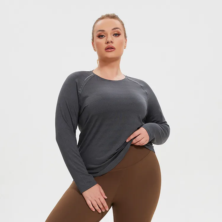 Women Casual Plus Size Breathable Sweat-Wicking Long-Sleeved Sports Yoga Top