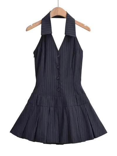 Summer Women Fashion Sexy V-Neck Halter Neck Sleeveless Dress With Backless