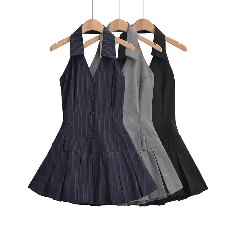 Summer Women Fashion Sexy V-Neck Halter Neck Sleeveless Dress With Backless