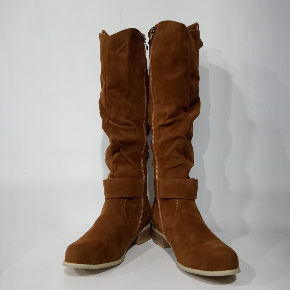 ダウンジャケット・コート Knee High Brown Suede Boots Wholesale Autumn Winter Women Fashion Plus Size Side Zipper
