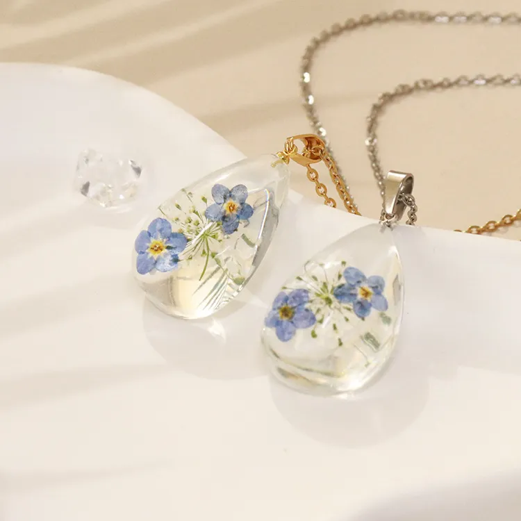 Women Fashion Floral Drop Glue Pendant Necklace 6Pcs - Stainless Steel Natural Style