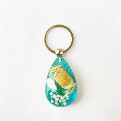 Women Simple Real Insect Crab Marine Luminous Amber Keychain