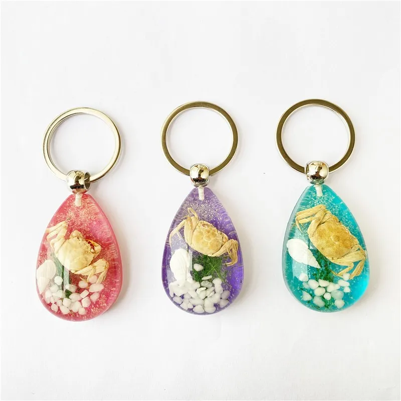 Women Simple Real Insect Crab Marine Luminous Amber Keychain