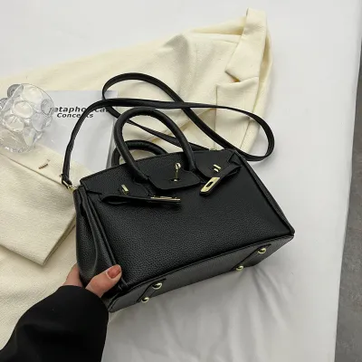 Women Fashion Litchi Lock Large Capacity Handle Shoulder Bag