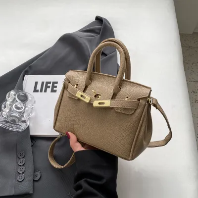 Women Fashion Litchi Lock Large Capacity Handle Shoulder Bag
