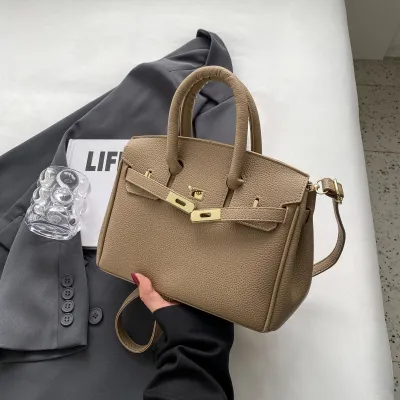 Women Fashion Litchi Lock Large Capacity Handle Shoulder Bag